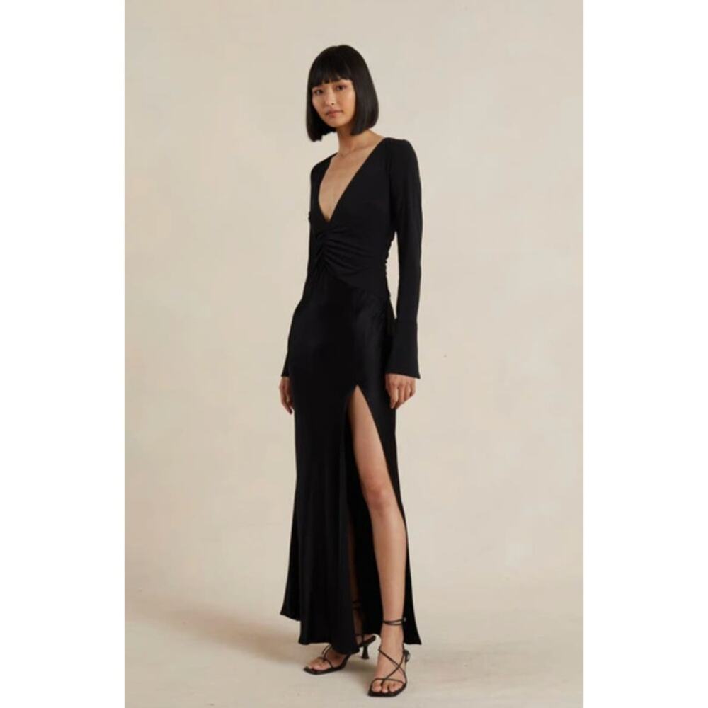 Bec + Bridge Mya Black Long Sleeve‎ Maxi Dress Ruched Sexy Size 2